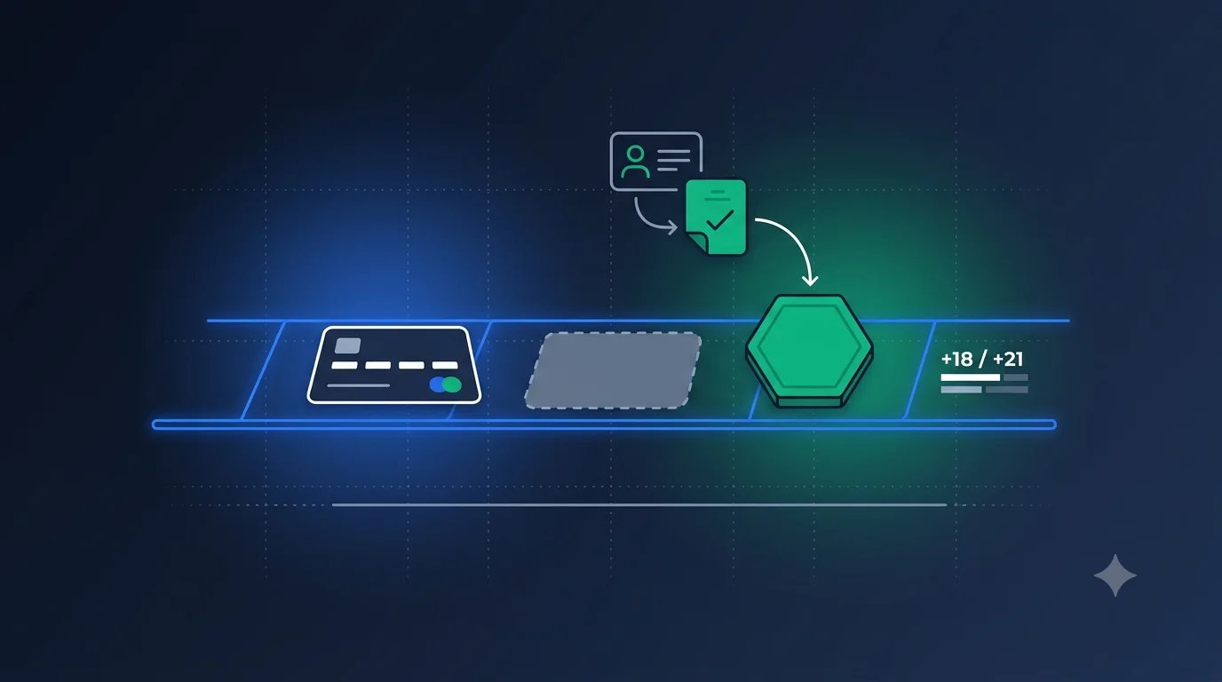 An AI agent presenting a cryptographic proof-of-age token at a checkout while the human principal is absent, illustrating delegated age verification in agentic commerce