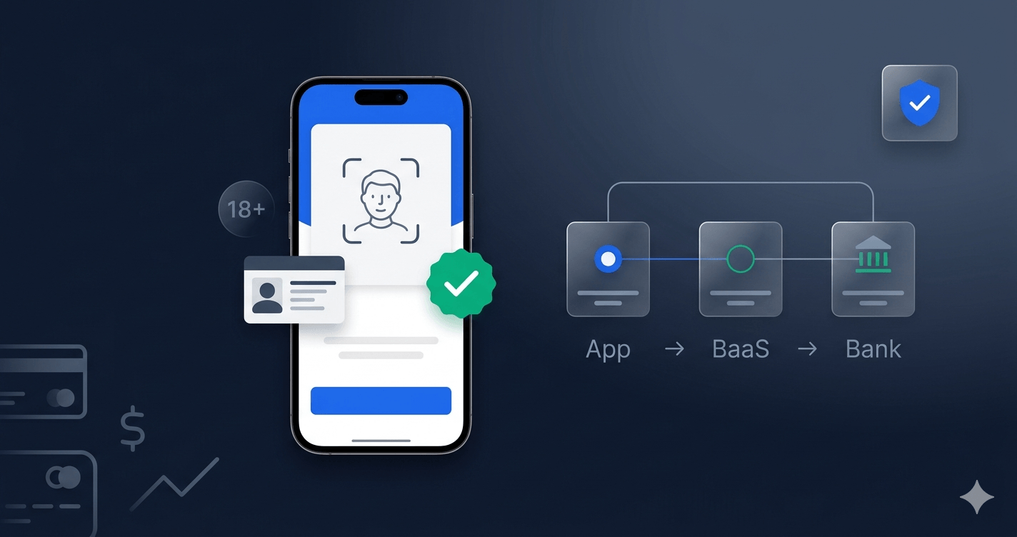 Fintech app onboarding screen with age verification step for a neobank payment platform