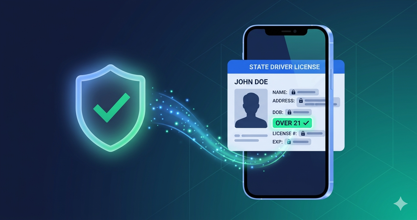 Smartphone displaying a mobile driver's license with a selective disclosure age verification prompt
